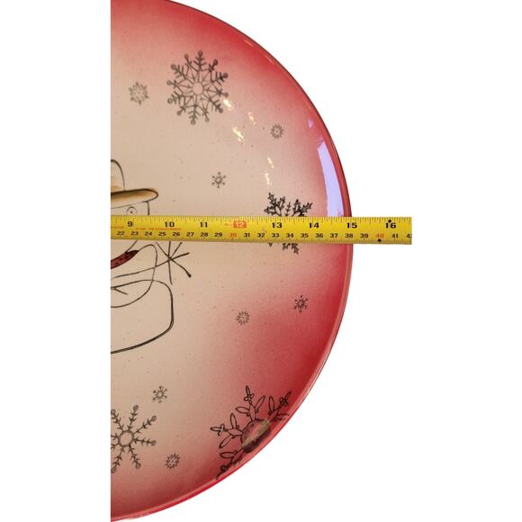 Snowman 15" Serving Bowl by Beaver Farm Pottery Red Christmas QVC - Picture 2 of 3
